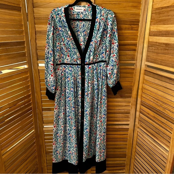 Sabina Musayev Floral Button Down Dress with Black Trim size L - Picture 1 of 7